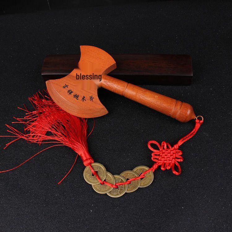 Auspicious Peach Wood Wedding Axe: Marriage Bed Press & House Protector