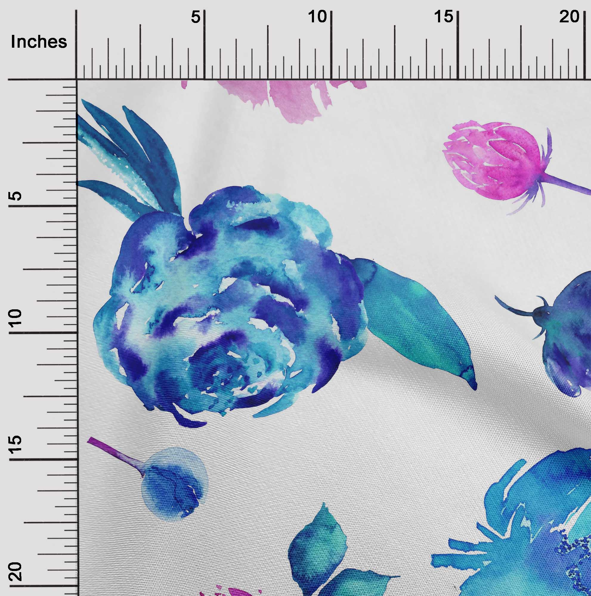 

oneOone Cotton Flex Fabric Flower & Leaves Watercolor Printed Craft Fabric BTY 40 Inch 42 Inch - Viscose Chiffon білий