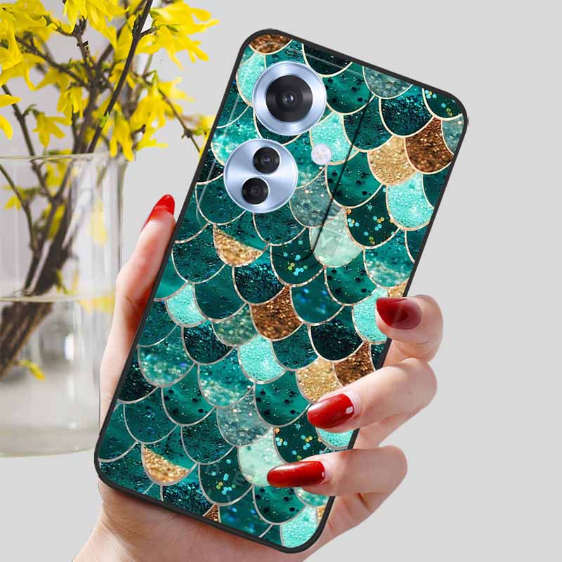 Phone Cover for OPPO Reno11 F 5G Case Black Silicone TPU Fashion Marble Print Shells for Oppo Reno 11F Protective Capa Soft Bags