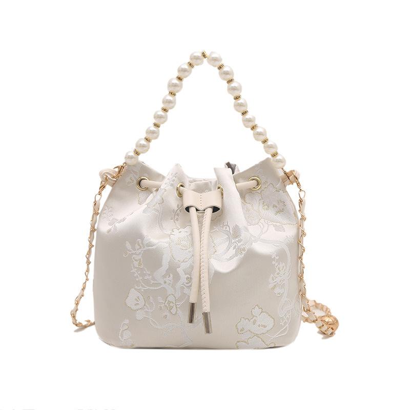Large Capacity Pearl Feeling Pumping Belt Trendy Wind Crossbody Portable Bucket Women's Bag