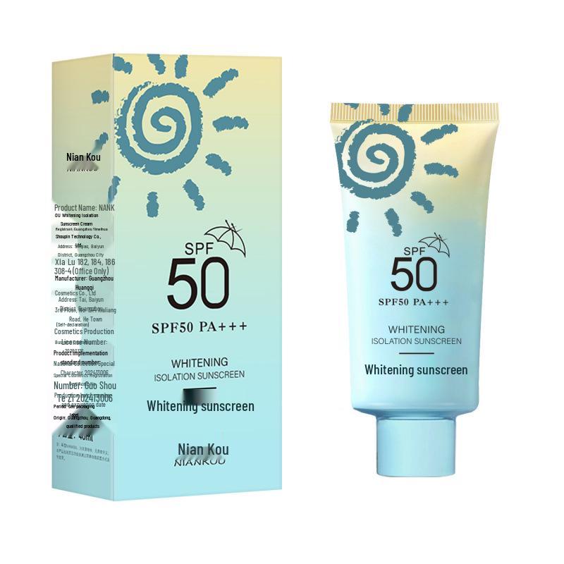 Nian Kou SPF50+ Whitening Sunscreen Cream: Refreshing, Non-Greasy, Brightening, Hydrating, Moisturizing.