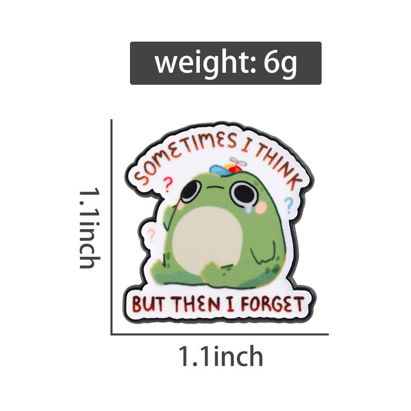 Sometimes I Think But Then I Forget Enamel Pin Cartoon Frog Pun Brooches Lapel Badges Funny Animal Jewelry Gift for Kids Friends
