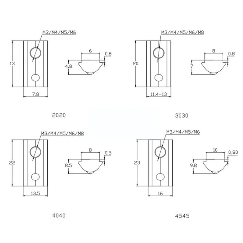 50pcs 100 Pcs Half Round Ball Elasticity Spring Nut for Aluminum Extrusion Profile 2020 3030 4040 4545 CNC M3 M4 M5 M6 M8