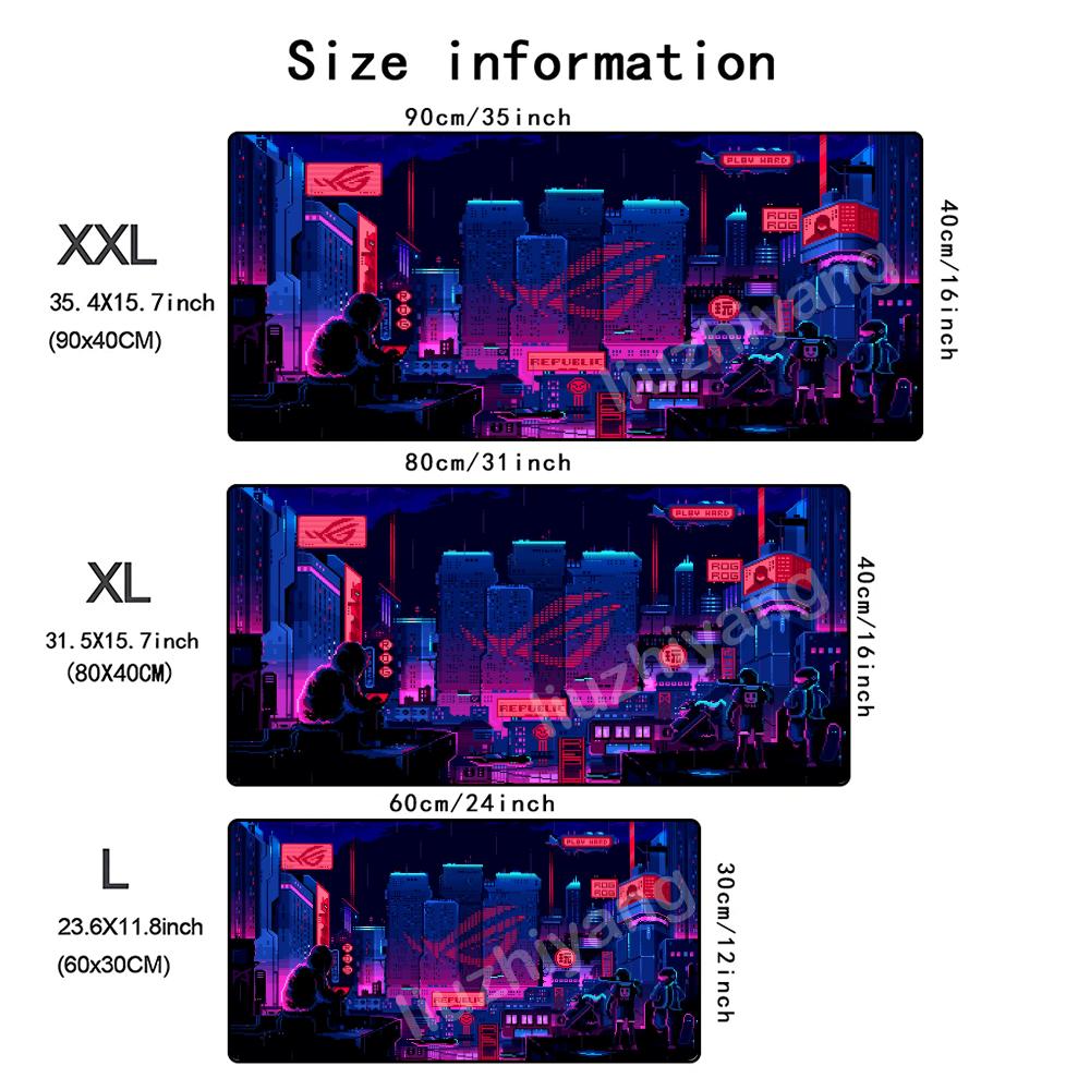 ROG Cyberpunk City Mouse Pad Large Computer Office Game Table Mat Rubber Anti-slip Stitched Keyboard Mats 90x40 XXL Desk Pads