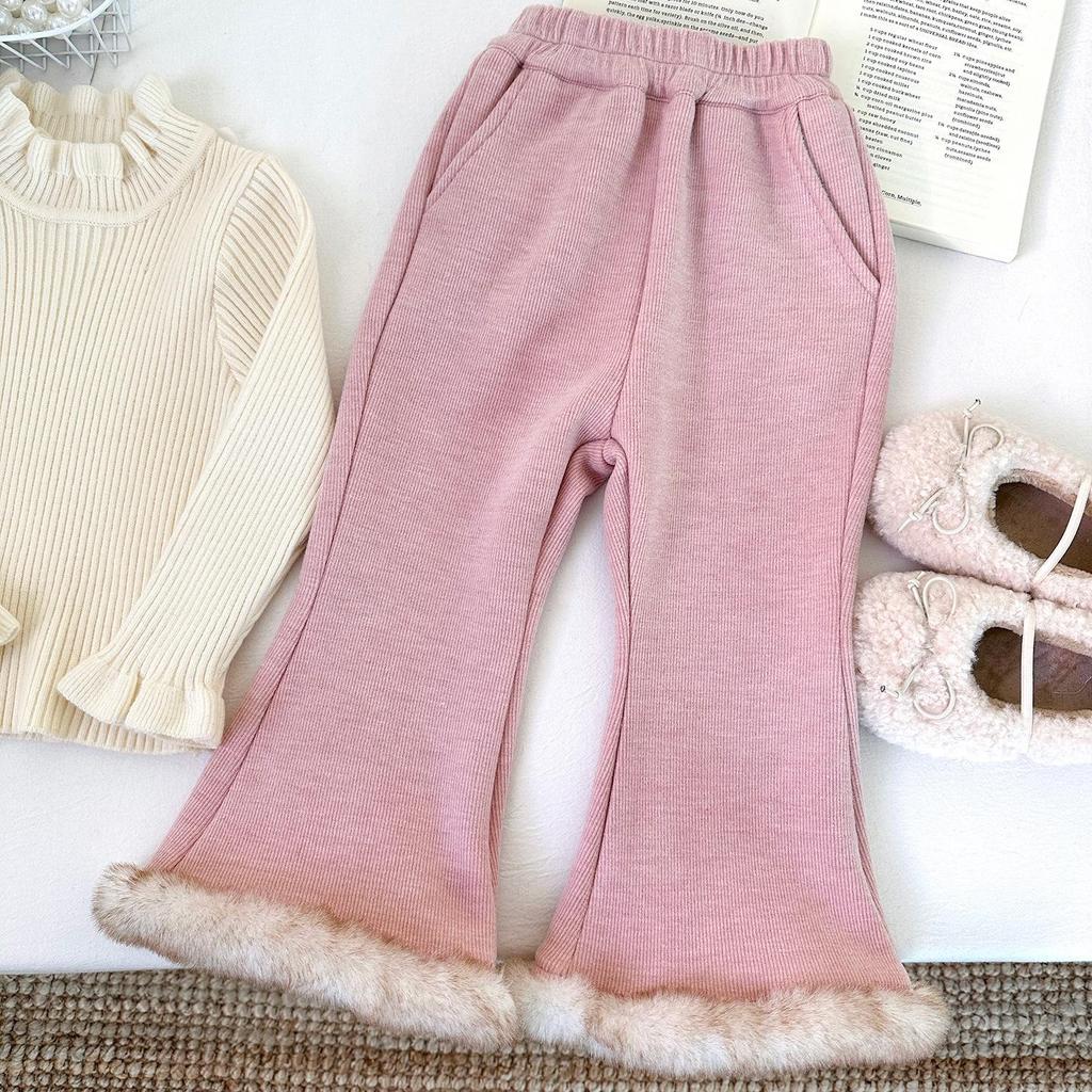 Girls' Winter 2025 Chinese-Style Fleece-Lined Vest & Flared Pants Two-Piece Set