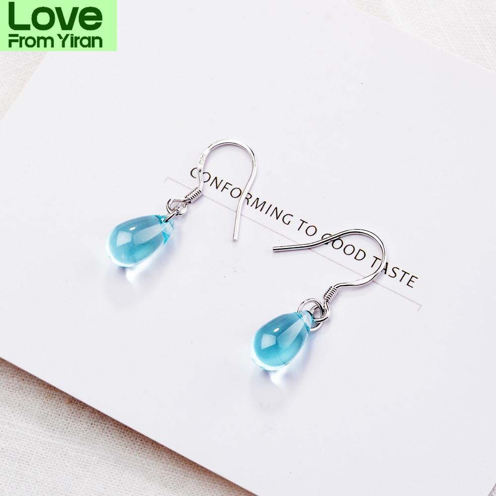 Literární náušnice s modrým křišťálem ve tvaru kapky vody pro ženy, náušnice ze sterlingového stříbra 925, Boucle D 'Oreille S -E666