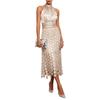 Abito senza maniche con scollo all'americana Top in raso con sovrapposizione di paillettes circolari Gonna midi Abito casual per le vacanze per donna
