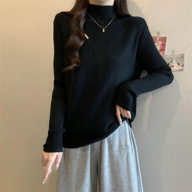 Large-sized Pullover Women's Base Layer Women's Autumn and Winter Semi-high-neck Sweater Loose Knitted Sweater Top