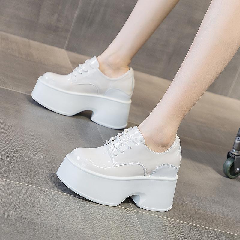 Casual Shoes Women's 2025 New Platform White Shoes Women's Inner Height Increased by 11 Cm Ultra-high Small Leather Shoes Muffin Thick Sole