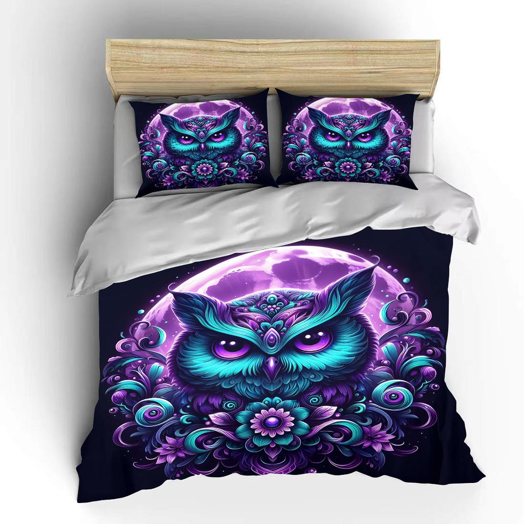 Fantasy Purple Owl Art Print Soft Comfortable Duvet Cover Bedding Set Included 1*Duvet Cover 2*Pillowcases Luxury gifts