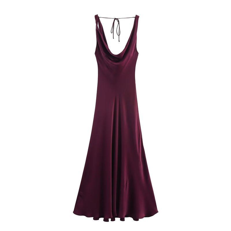 Kaslead New Women clothes Western Style Fashion Slim fit Silk Satin Texture Dress 2590934