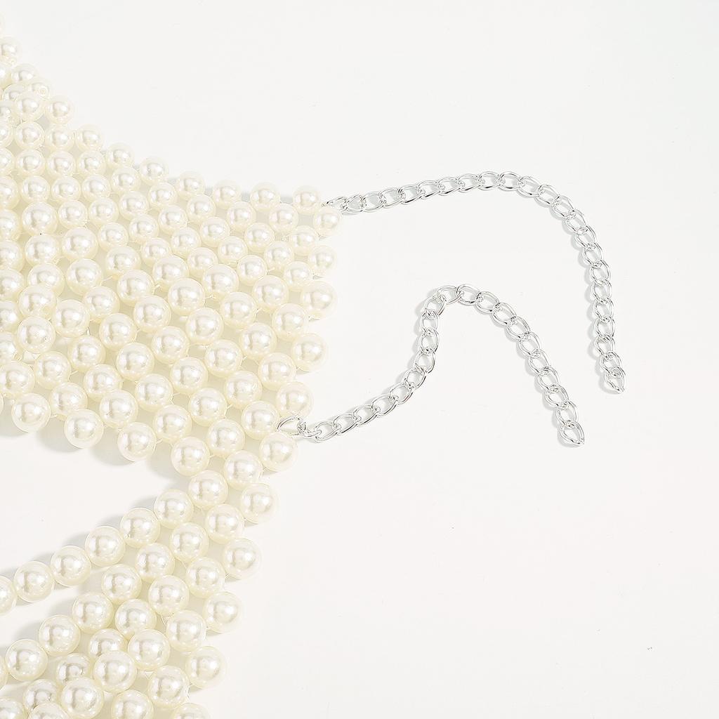 Vintage Multi Layer Pearl Body Chain For Women Heavy Duty Beaded Woven Exaggerated Retro Neck Jewelry