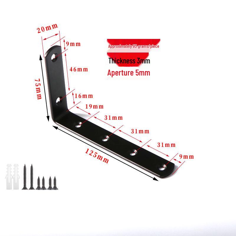 125x75 Black L-Shaped Angle Bracket for Wall Mounting, 90° Right Angle Iron Brace, Cargo Support Fastener