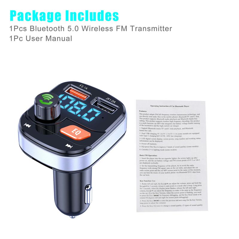 Wireless Bluetooth-compatible 5.0 Fm Transmitter Dual Usb Chargers Hands-free Radio Adapter Receiver