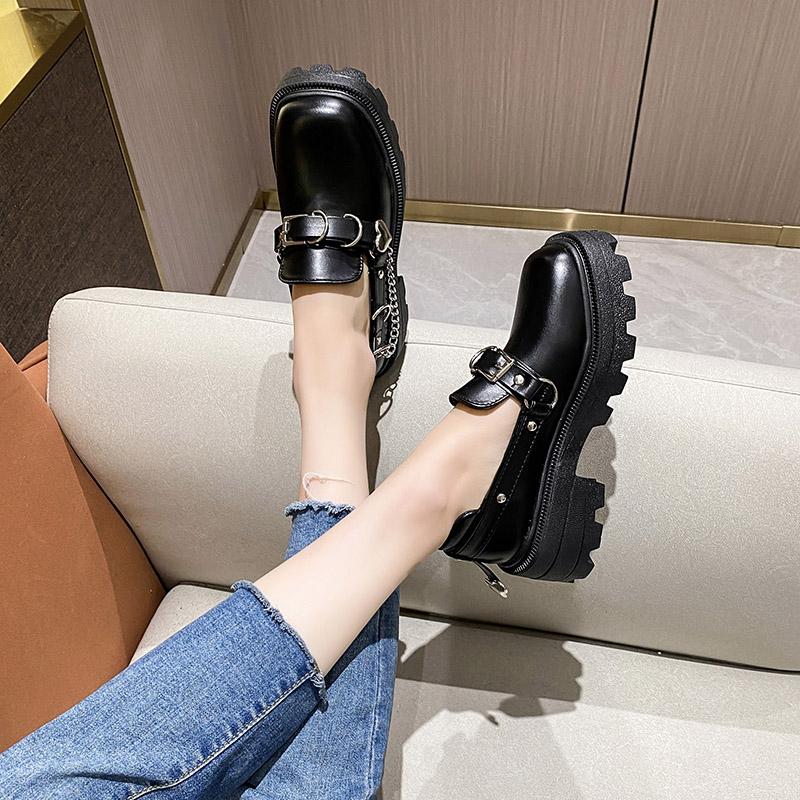 Frühling Herbst Kette Lolita Schuhe Schnalle Mary Janes Schuhe Lackleder Flache Damenschuhe Mädchen Plateau Schuhe