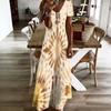 Women Plus Size V Neck Short Sleeve Printed Straight Maxi Dress