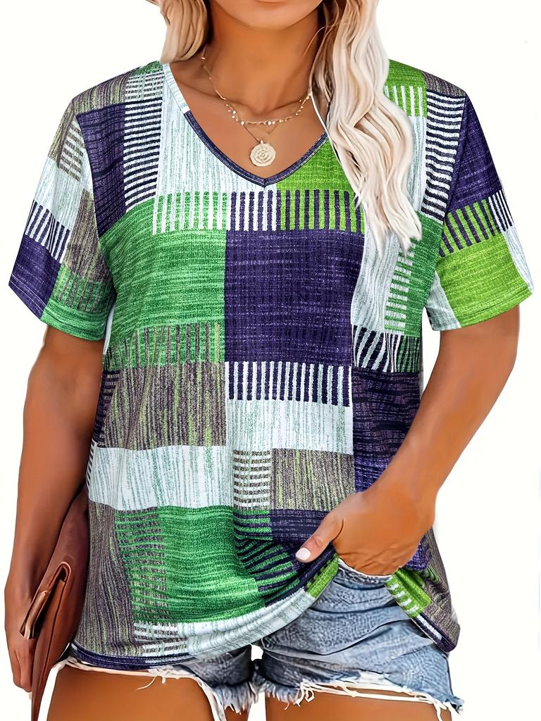 European And American Women'S Casual V-Neck Short-Sleeve Top