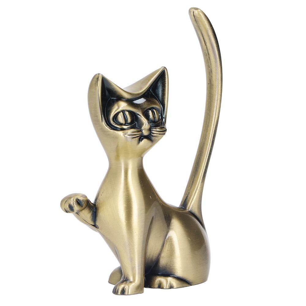 Zinc Alloy Cat Ring Holder Solid Brass Cat Statue Jewelry Towers Ring Organizer  Shelf Decor