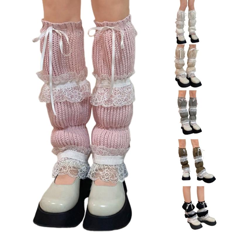 Lolitas Leg Warmer Y2K Knitted Leg Sleeves Goth Baggy Cuffs Ankle Heap Socks JK Uniform Foot Cover Lace Frilly Leg Socks
