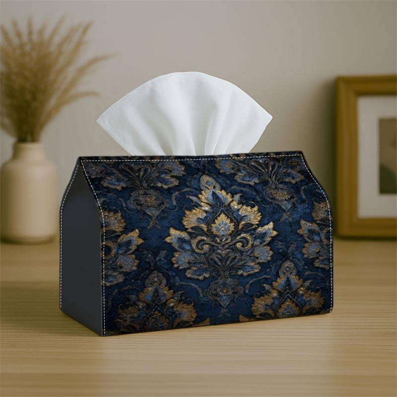1pc Luxury Damask Tissue Box, - Ornate Pattern Navy Pattern Design, for Home, Parties, And Car Decoration- Stylish Tissue Paper Organizer for Living R