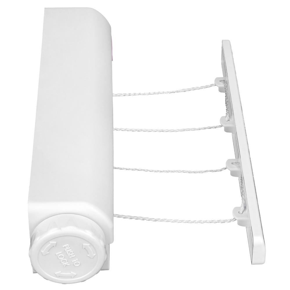 Plastic Retractable Clothesline White Laundry Drying Line Balcony Bathroom Laundry Room 4 Ropes
