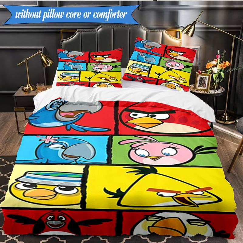 Red Birds Characters Collage 3pcs K-pop music group Bedding set,Ideal for Bedroom, Dormitory,Including Duvet Cover And 2pcs Pillowcases,Fan gifts