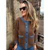 2026 Russian Fall Winter Womens Vintage Denim Knit Zip Cardigan Coat