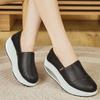 Women Platform Loafers Students Casual Black Leather Elevator Shoes Thick Sole Height Increase White Sneakers