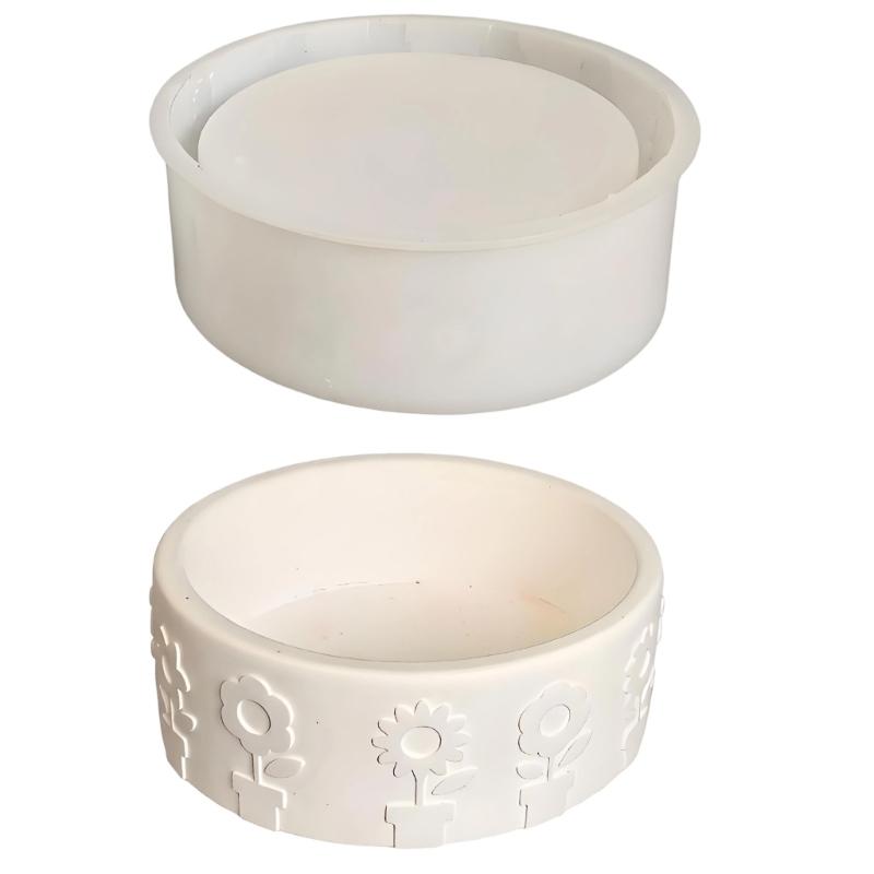 

Round Silicone Mold For DIY Candle Flower Pots And Plaster Decorations With Floral Pattern Food Grade Material 1