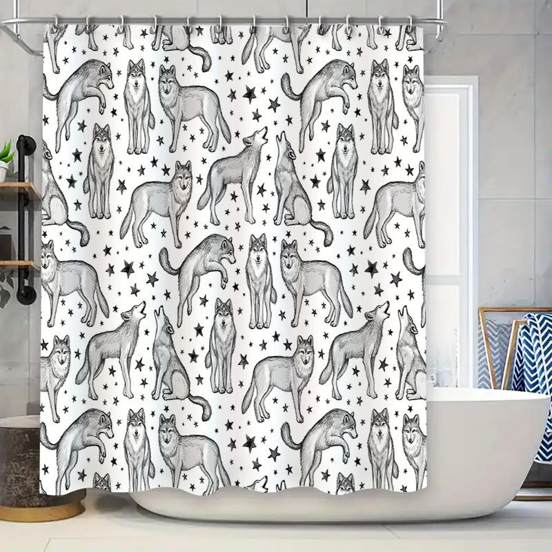 

Wolf Shower Curtain Forest Animals Nature Decor Woodland Bathroom Set Vintage Grey Wolf Pattern Home Decor Artistic Shower Curta W60H190(CM)-1 Pcs