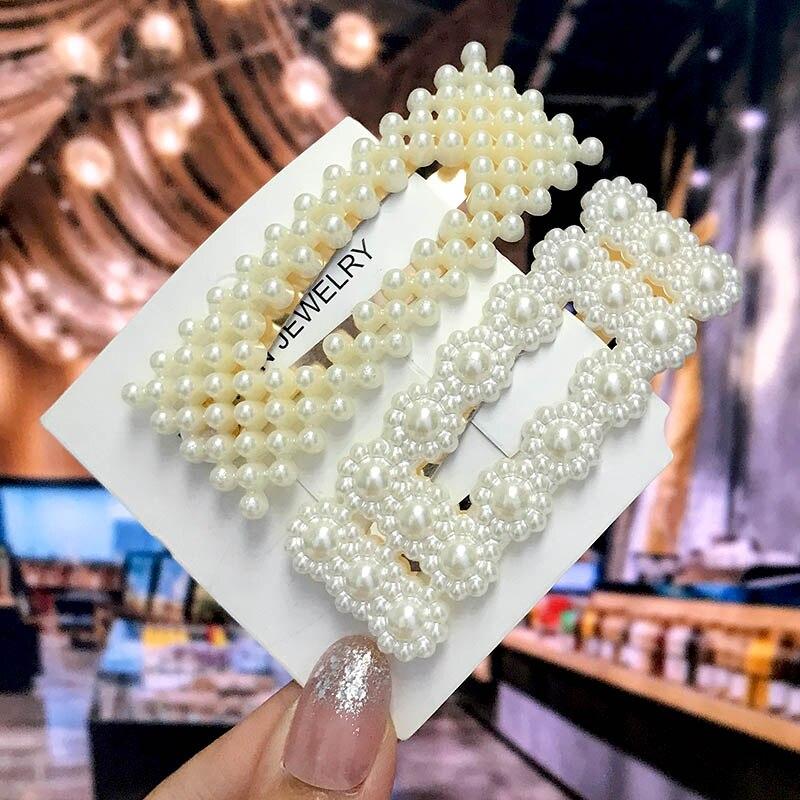 New Korean Pearl Hair Clip For Women Girls Geometric Hairpin Barrettes Braided Pearl Side Clip Headwear Fashion Hair Accessories