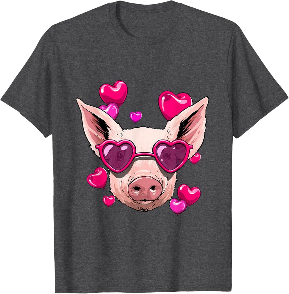 Pig Wearing Heart Sunglasses Valentines Day Farm Animal Lover Graphic Tee