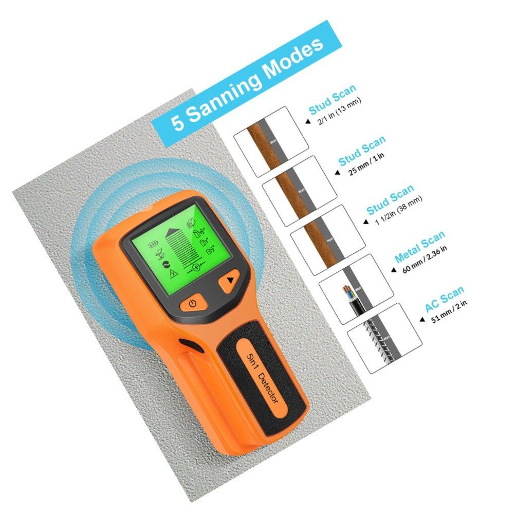 5 in 1 Wall Metal Stud Finder Sensor for Drywall Wood Walls LCD Display Portable Handheld Scanner with Precise