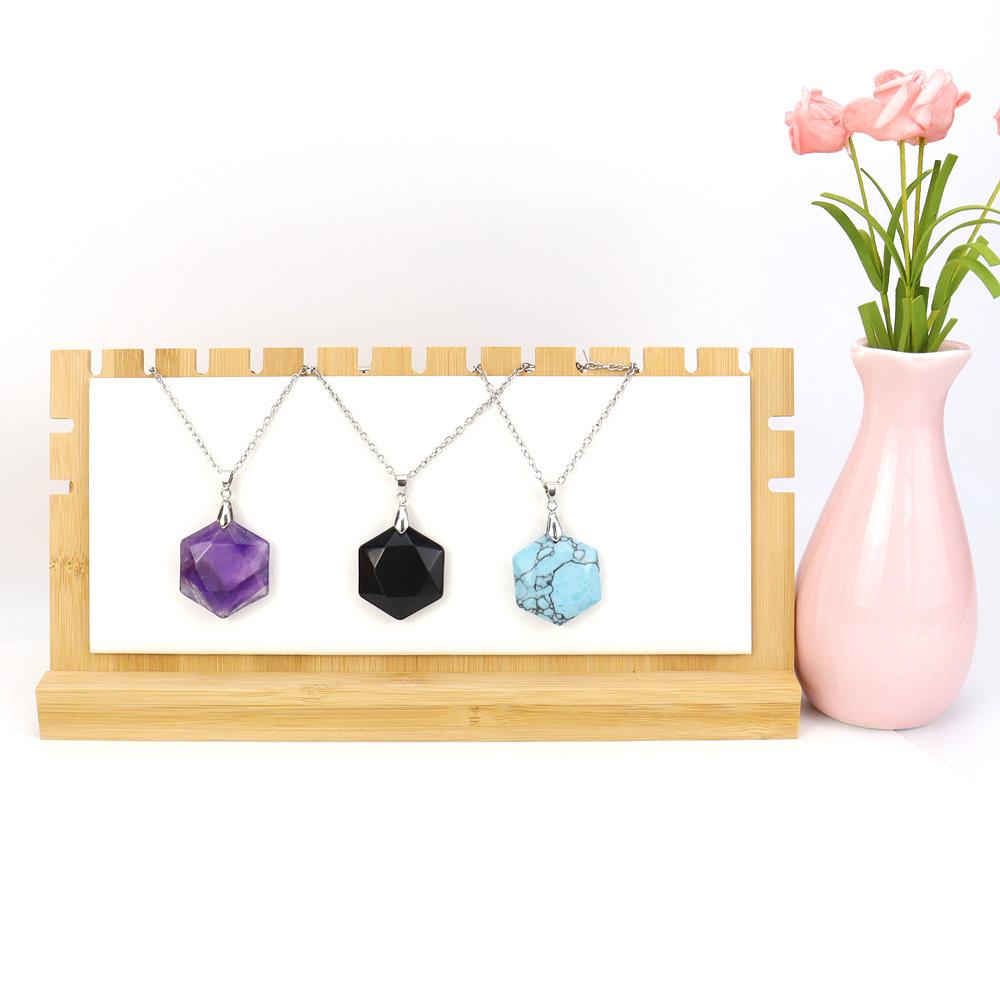 Crystal Gemstone Hexagram Black Yorite Pendant Necklace Cut Polyhedron Pendant N532