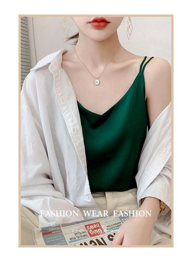 2025 Women's White Satin Camisole Tank Top: Elegant Back Design, Imitation Silk Summer Innerwear