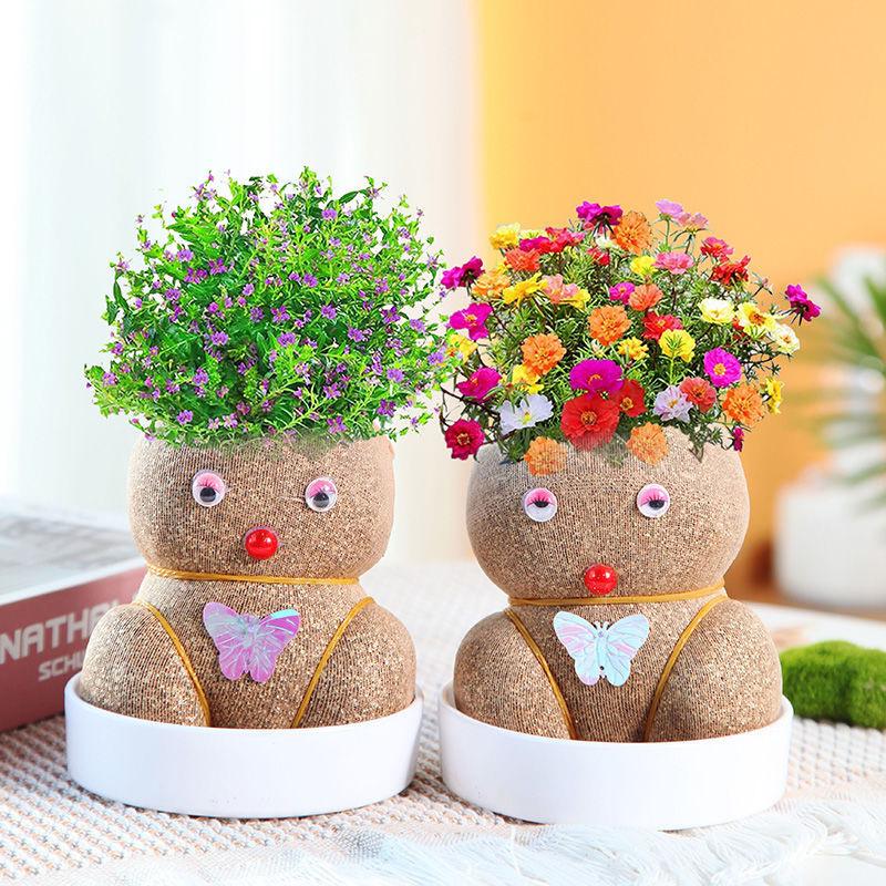 DIY Blooming Grass Head Doll - Cute Indoor Potted Flower for Kindergarten