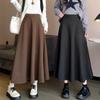 White High Waist Woolen A-line Pleated Skirt for Women - Long, Thickened, and Perfect for Autumn/Winter