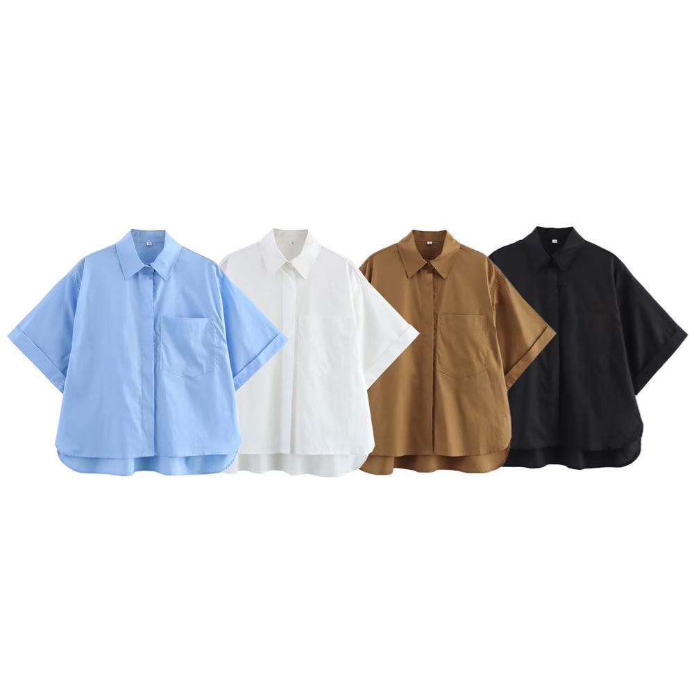 

2025 Spring/Summer Women s Fashion: Versatile Lapel Short-Sleeve Commuter Shirt Extra Small чорний