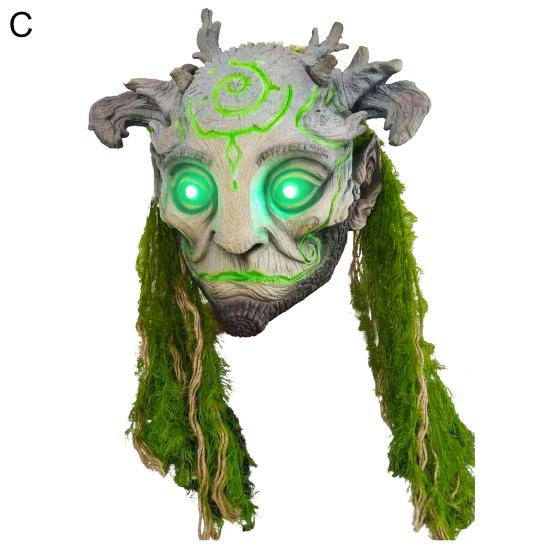Halloween Forest Spirit Elf Masque LED Horror Headdress Realistic Green Elf Old Man Headgear Cosplay Costumes for Party