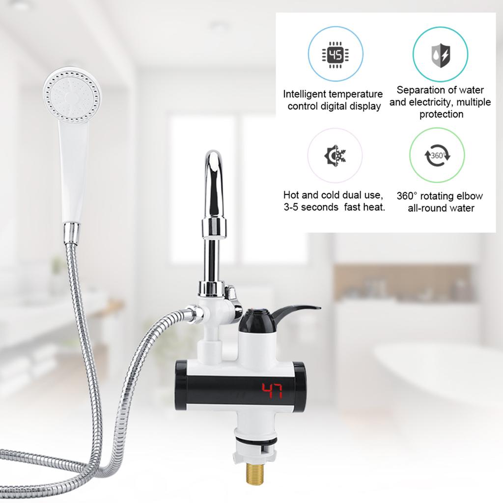Instant Hot and Cold Water Dispenser Heater Heating Faucet Temperature Display + Shower head