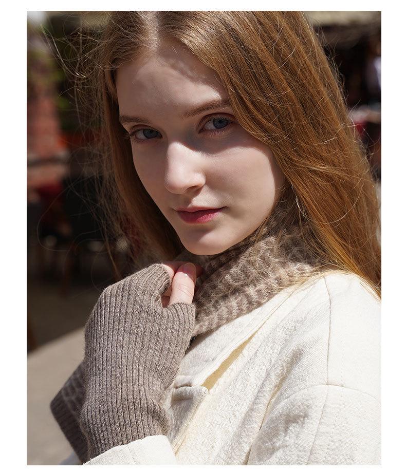Women's Cashmere Knit Striped Half-Finger Winter Gloves