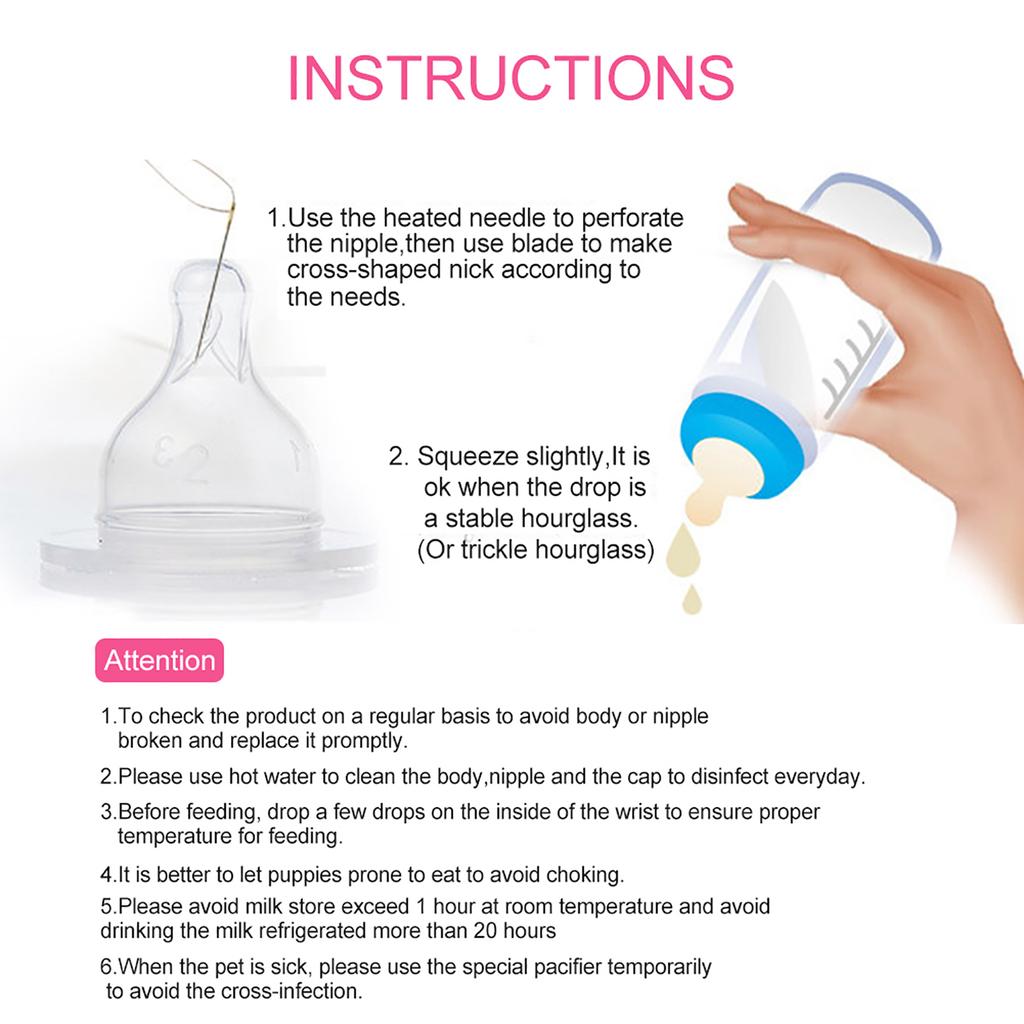 50ML Pet Nursing Feeding Bottle Set with 3 Nipples and 1 Cleaning Brush Pet Nurser Bottle Kit
