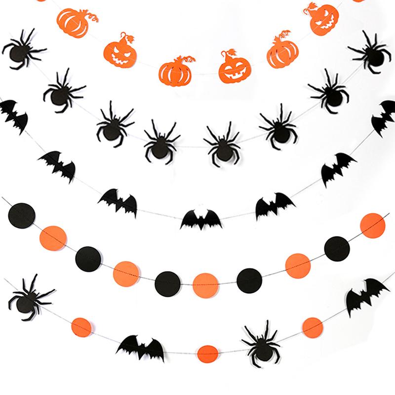 4metrová halloweenská závěsná girlanda Strnad Netopýr dýně Duchové Pavouk Papírový prapor Dekorace na Halloweenskou párty Hororové rekvizity