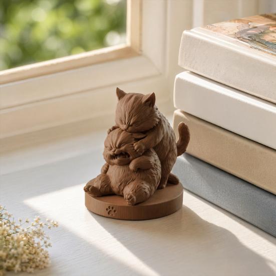 Frolicking Cats Figurine, 3D Printed Playful Cat Statue, Cute Collectible Kitty Sculpture Desktop Ornament Gift for Cat Lovers
