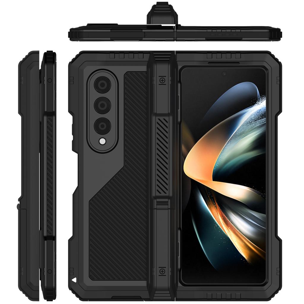 Custodia in Metallo con Cavalletto per Samsung Galaxy Z Fold 4, Cover Protettiva Ammortizzante in Alluminio a 3 Strati per Tutta la Superficie per Z Fold 4