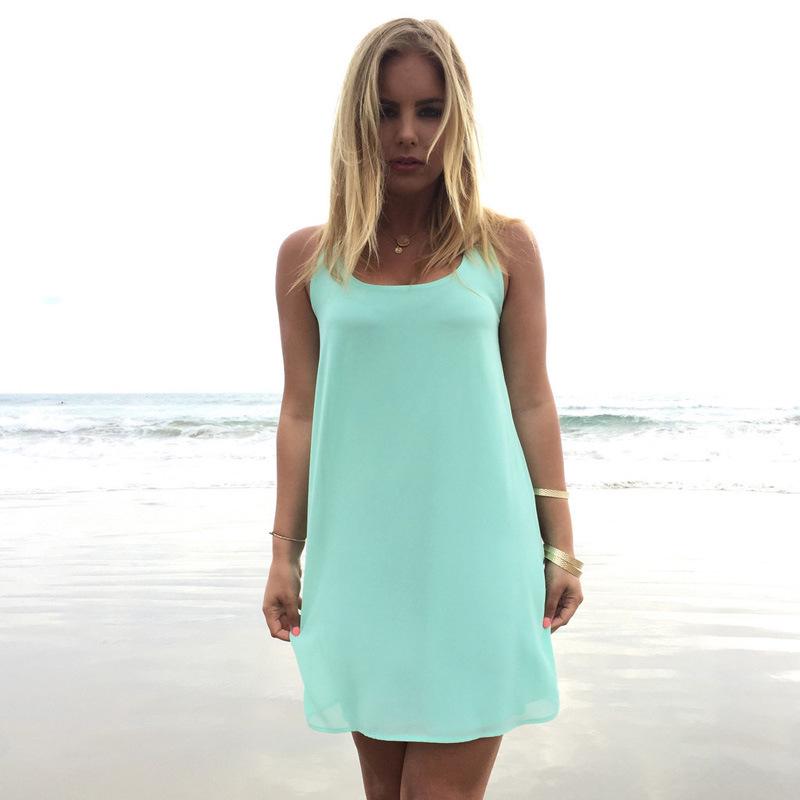 Summer Women Sundress Plus Size Women Bow Sexy Mini Dress Beach Chiffon Dress