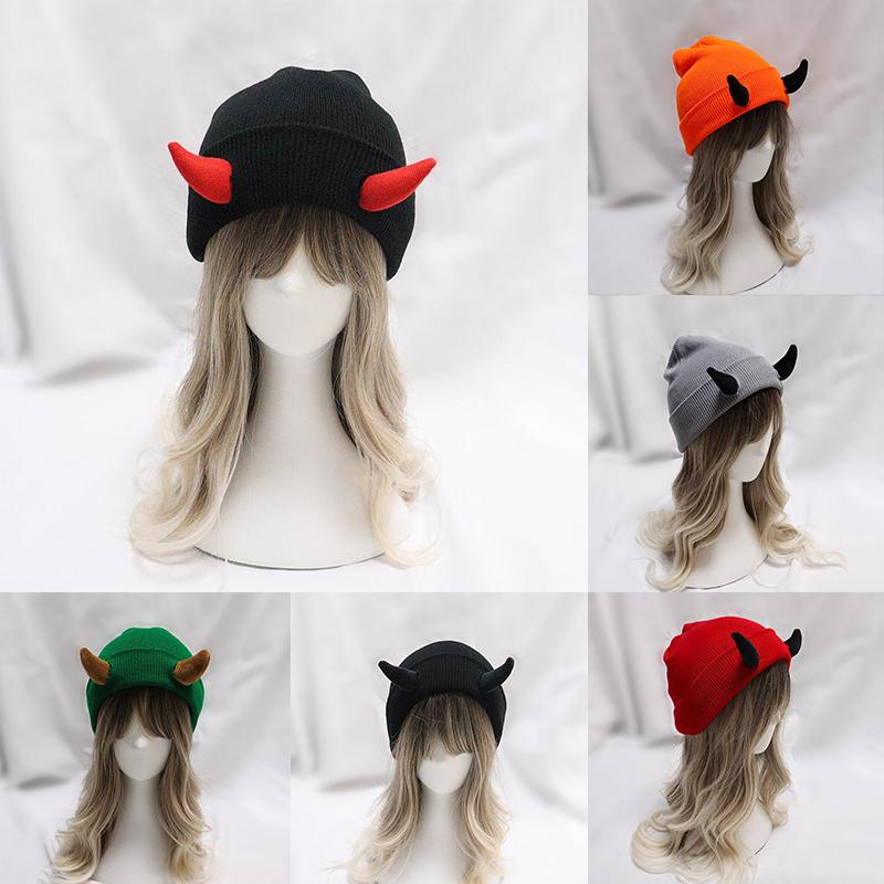 1PC Warm Stretchy Devil Playful Hat Cold-Resistant Beanie Winter-Ready Knitted Trendy Horn Soft-Knitted