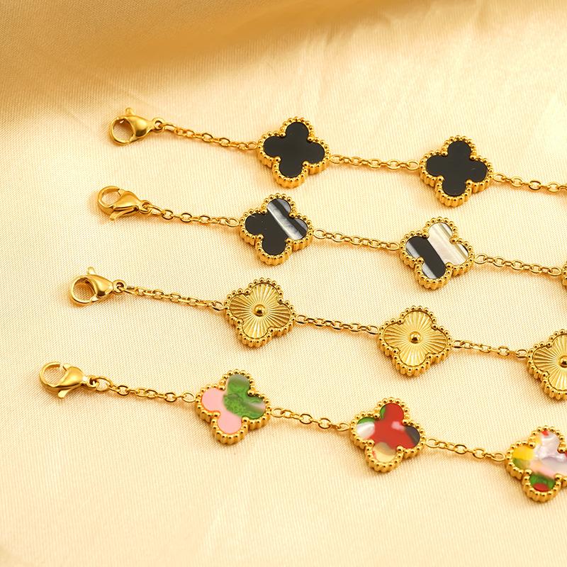 Flower Electroplated Four-leaf Clover Titanium Steel Bracelet Versatile High-end Fashion Jewelry Women's Bracelet