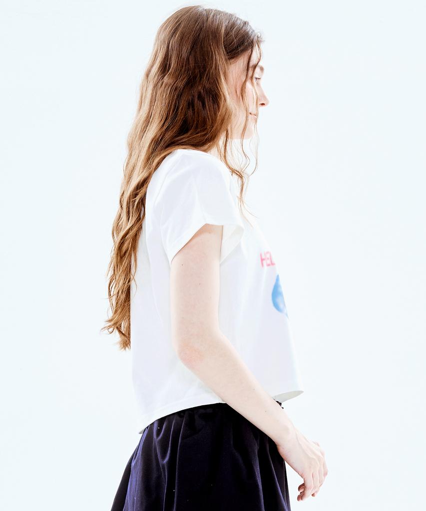 Soipeuyukaen White Print Semi-Crop T-Shirt