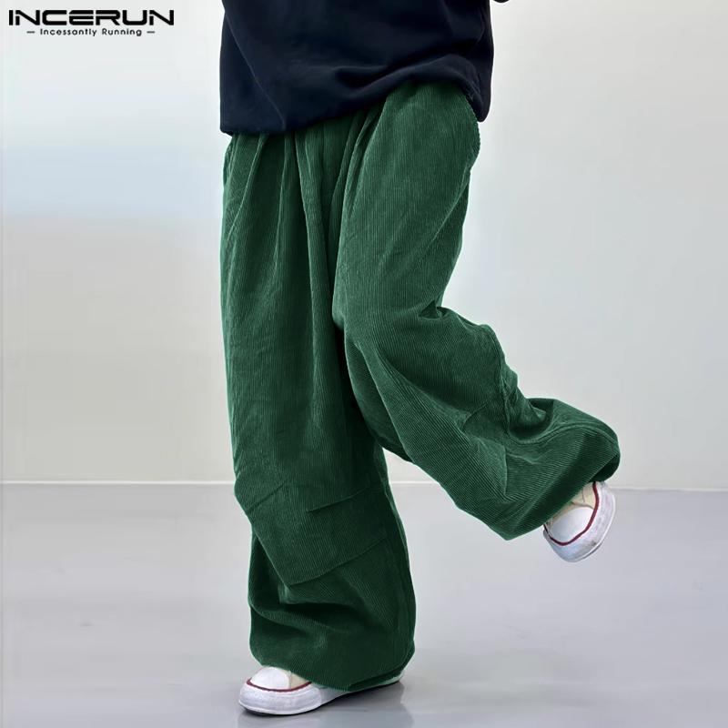 INCERUN Herren Elastischer Bund Solide Textur Lässige Weitbein Hosen